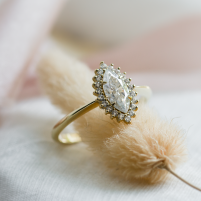 Halo engagement ring with marquise moissanite PHOEBE