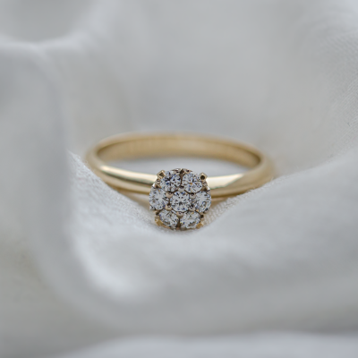 Gold engagement ring with pave moissanites PRISCILLA