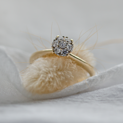 Gold engagement ring with pave moissanites PRISCILLA