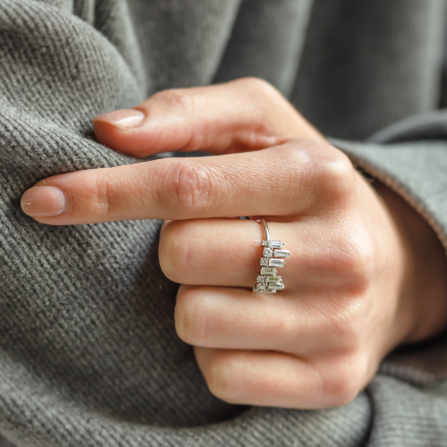 Unusual geometric ring with moissanites in art deco style TAMARA