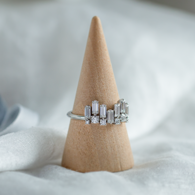 Unusual geometric ring with moissanites in art deco style TAMARA