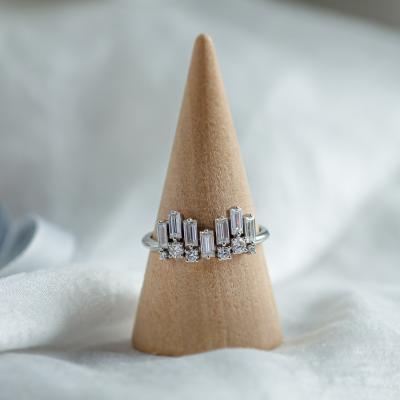 Unusual geometric ring with moissanites in art deco style TAMARA