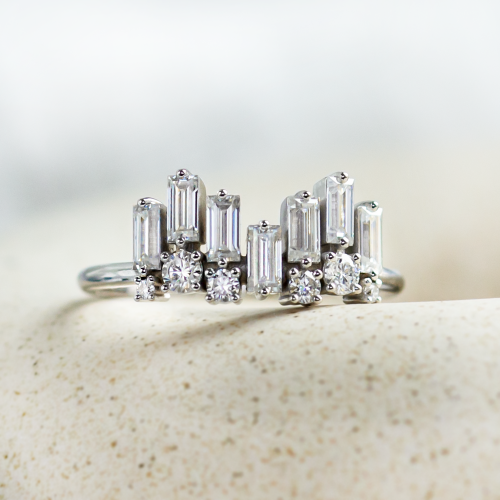 Netradiční geometrický prsten s moissanity v art deco stylu TAMARA