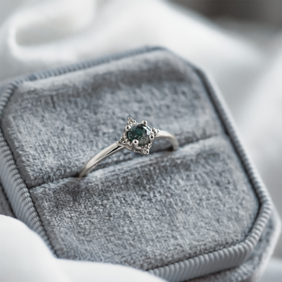 Unusual engagement ring with moss agate and diamonds ALBA