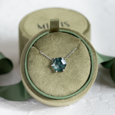 Gold pendant with hexagon moss agate ALISI