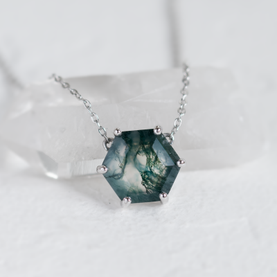 Gold pendant with hexagon moss agate ALISI