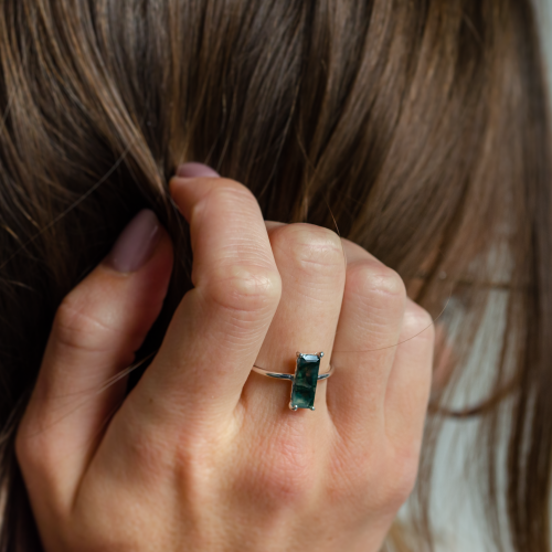 Prsten s baguette mechovým achátem ALVA