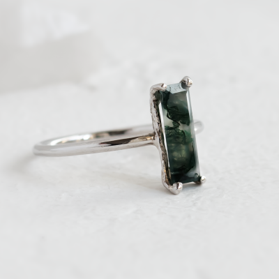 Ring with baguette moss agate ALVA