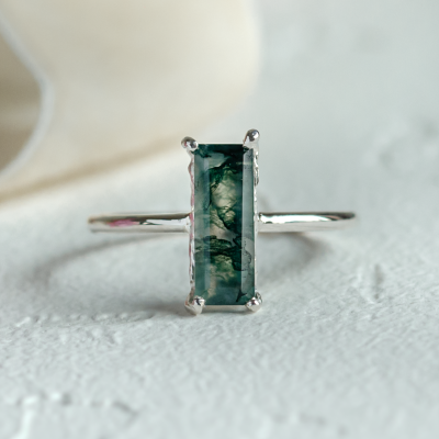 Ring with baguette moss agate ALVA