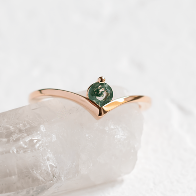 Gold ring with moss agate AMY