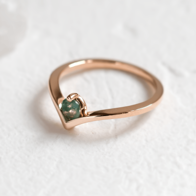 Gold ring with moss agate AMY