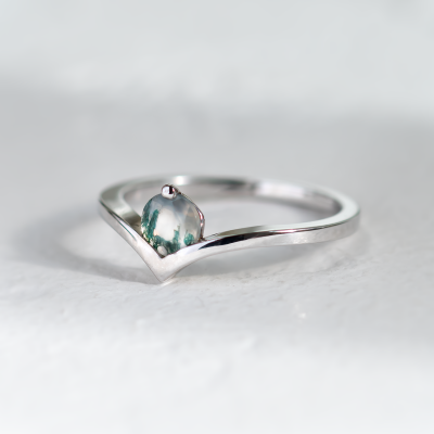 Gold ring with moss agate AMY