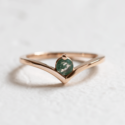 Gold ring with moss agate AMY