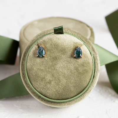 Gold pear moss agate earrings ARDY