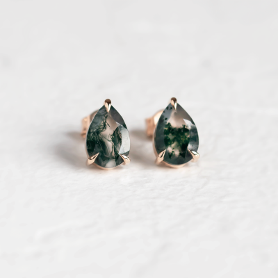 Gold pear moss agate earrings ARDY