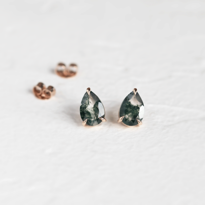 Gold pear moss agate earrings ARDY