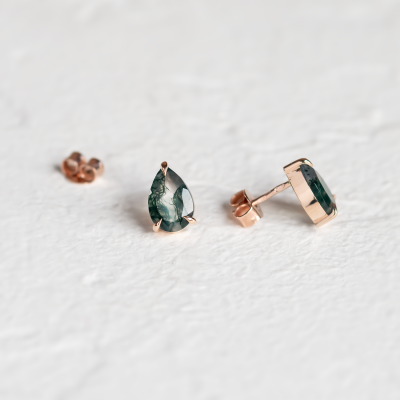 Gold pear moss agate earrings ARDY