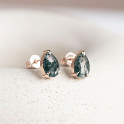 Gold pear moss agate earrings ARDY