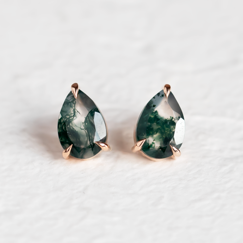 Gold pear moss agate earrings ARDY