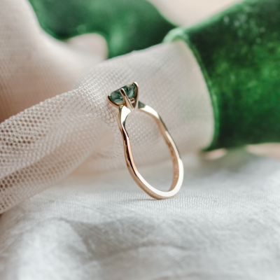 Unusual engagement ring with moss agate and organic bezel AVERIL