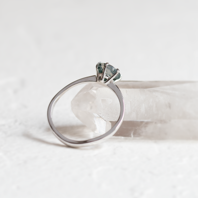 Unusual engagement ring with moss agate and organic bezel AVERIL