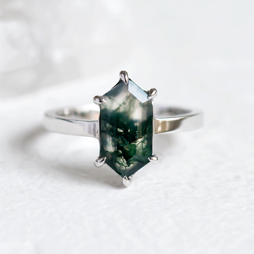 Vintage gold moss agate ring BENEDETTA