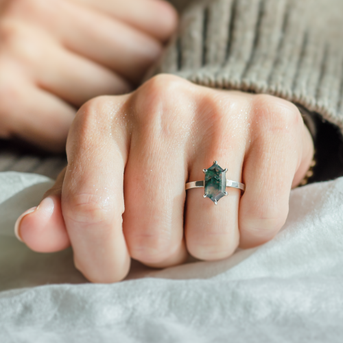 Vintage gold moss agate ring BENEDETTA