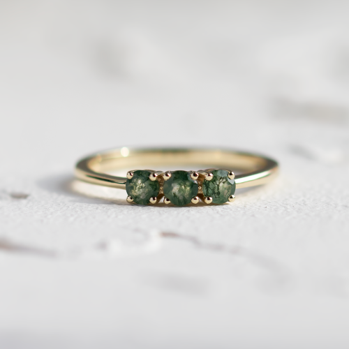 Zlatý prsten se třemi mechovými acháty BOND