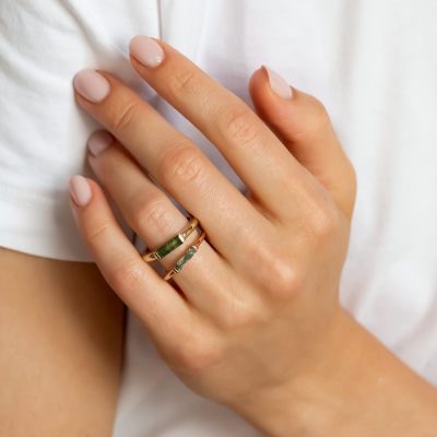 Gold ring with baguette moss agate CATHIA