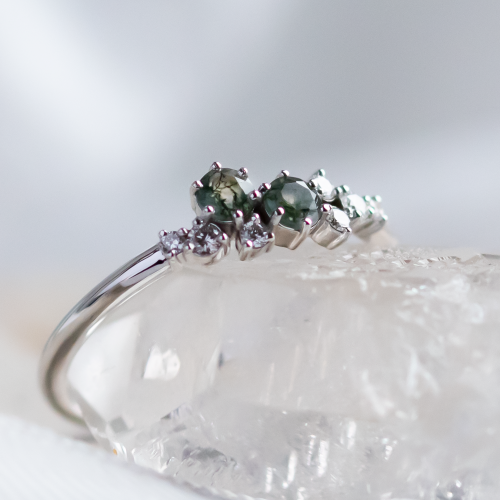 Cluster moss agate and diamond ring CLARION