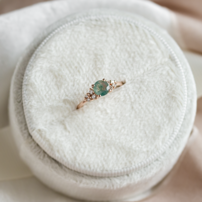 Gold moss agate ring with diamonds EDDIE