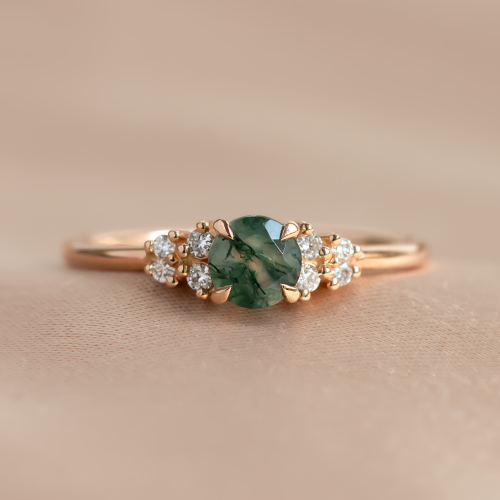 Gold moss agate ring with diamonds EDDIE