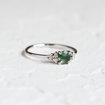 Gold moss agate ring with diamonds EDDIE