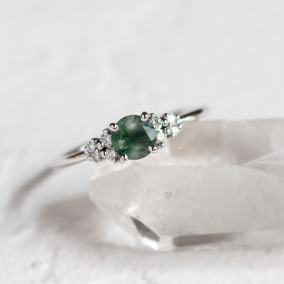 Gold moss agate ring with diamonds EDDIE
