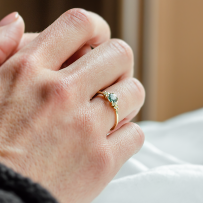 Zlatý prsten s mechovým achátem a diamanty EDDIE