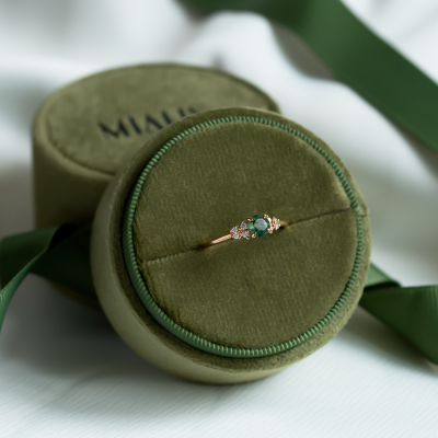 Zlatý prsten s mechovým achátem a diamanty EDDIE