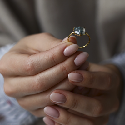 Zlatý prsten s mechový achátem ELIONOR