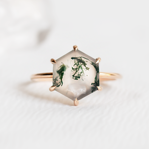 Zlatý prsten s mechový achátem ELIONOR