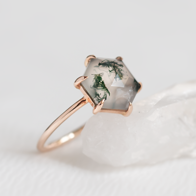 Zlatý prsten s mechový achátem ELIONOR