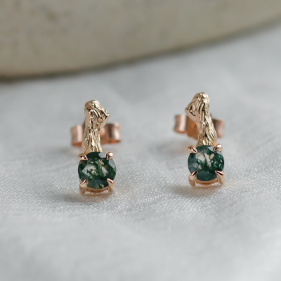 Unusual moss agate and twig earrings by ELLION