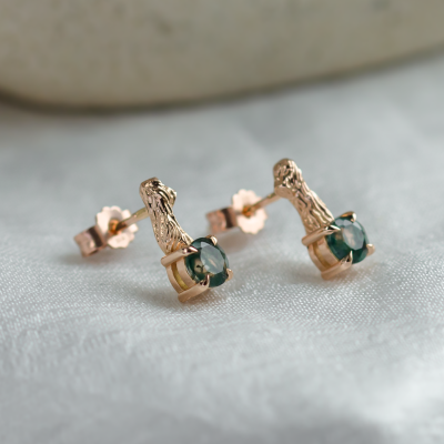 Unusual moss agate and twig earrings by ELLION