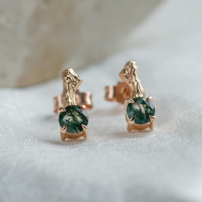 Unusual moss agate and twig earrings by ELLION