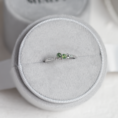 Cluster ring with moss agates and salt and pepper diamonds EVE