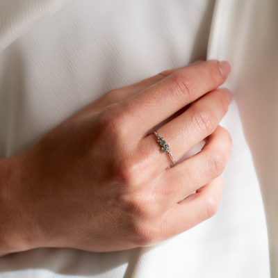 Cluster ring with moss agates and salt and pepper diamonds EVE