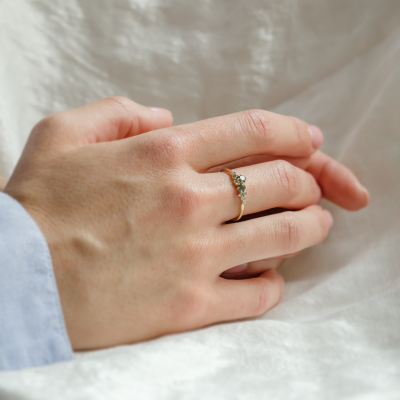 Cluster ring with moss agates and salt and pepper diamonds EVE