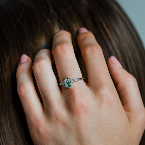 Cluster ring with moss agate and diamonds FANTASY