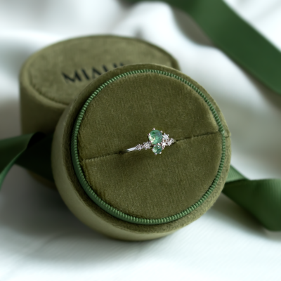 Cluster ring with moss agate and diamonds FANTASY