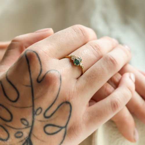 Cluster ring with moss agate and diamonds FANTASY