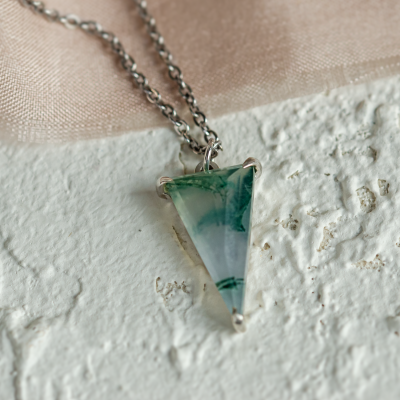 Gold triangle moss agate necklace GALADRIEL