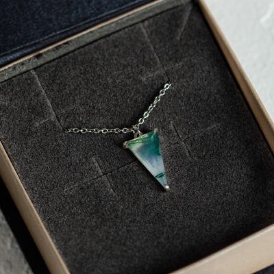 Gold triangle moss agate necklace GALADRIEL